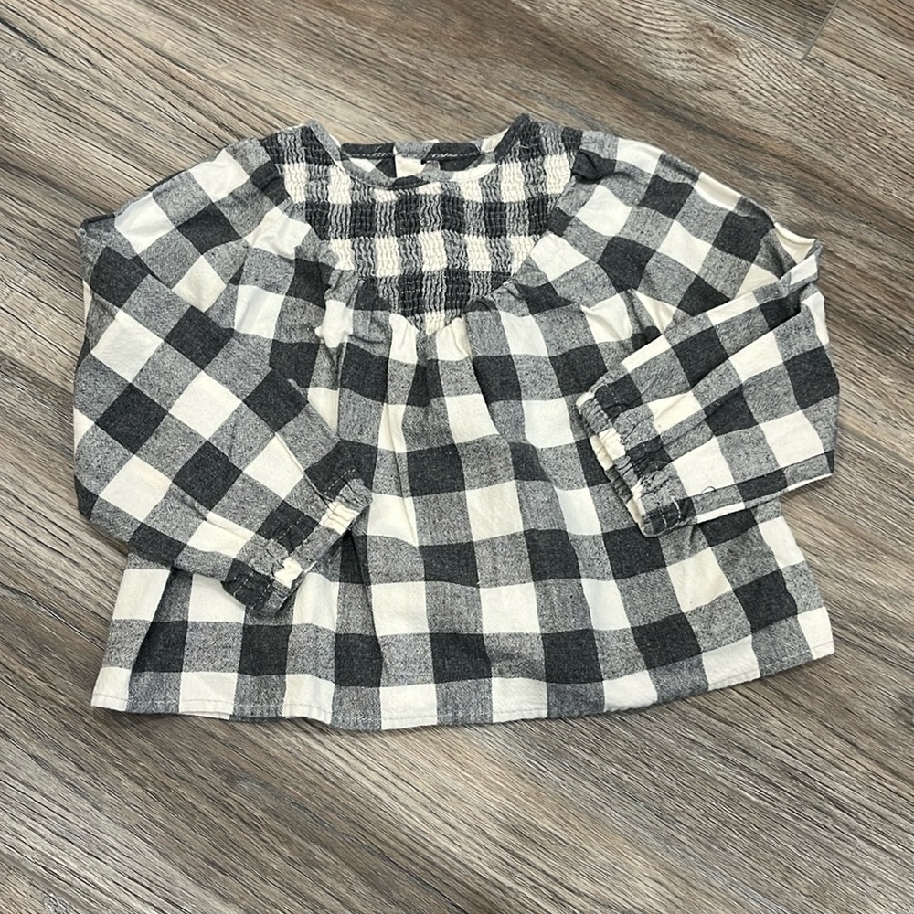 Zara smocked front plaid shirt